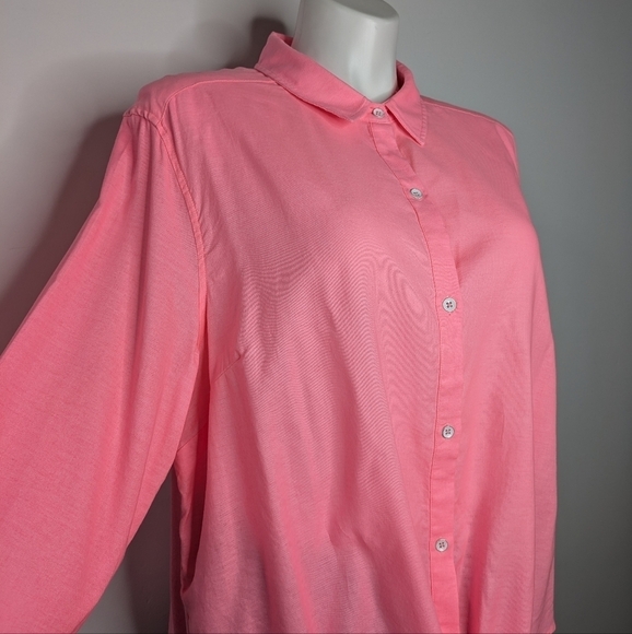 Fresh Produce pink 100% cotton button up long sleeve tie front shirt 2X - Picture 3 of 9